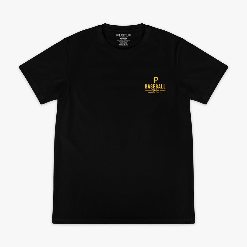 Black graphic tee with "Pittsburgh Pirates Ice Cream Cap" design - front view