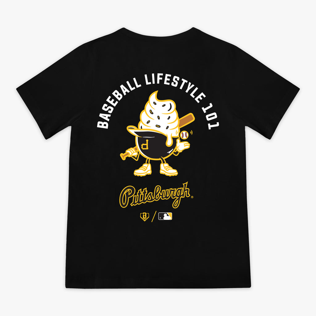 Black youth graphic tee with "Pittsburgh Pirates Ice Cream Cap" design - back view