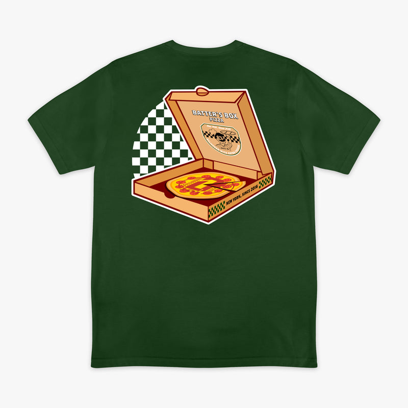 Graphic tee with “Pizza Delivery” design — back view