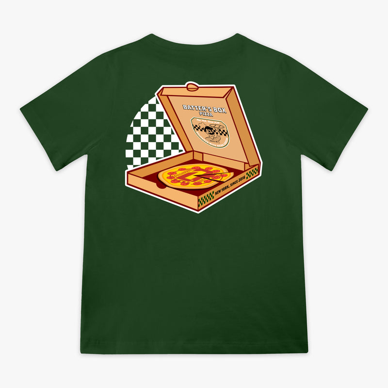 Youth graphic tee with “Pizza Delivery” design — back view