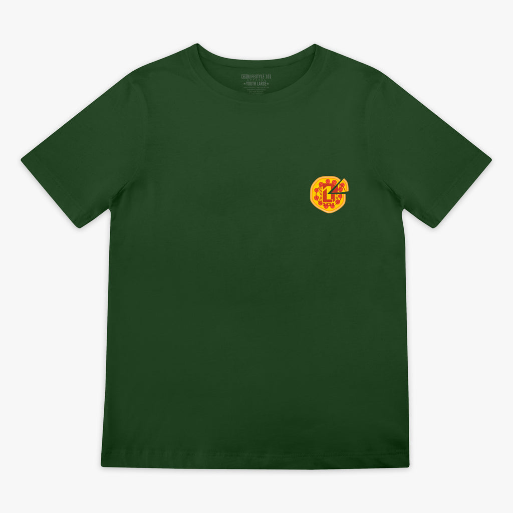 Youth graphic tee with “Pizza Delivery” design — front view