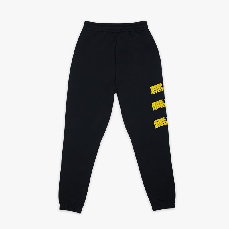 Black sweatpants with "Power Hitter" design — back view
