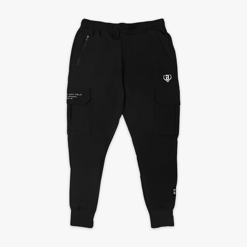 Black Pro Series Long Cuff Cargo Performance joggers — front view
