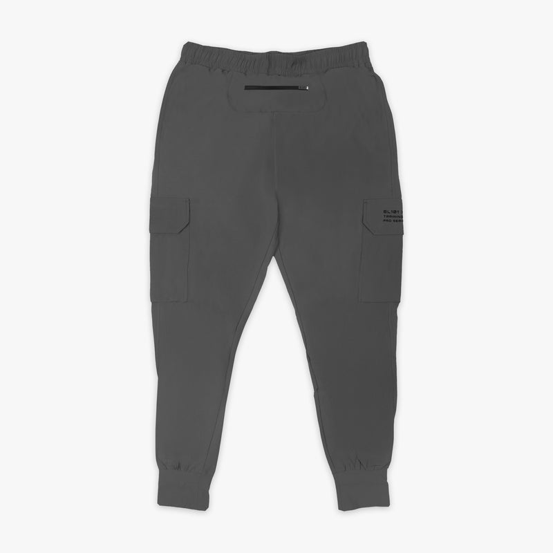 Gray Pro Series Long Cuff Cargo Performance youth joggers — back view