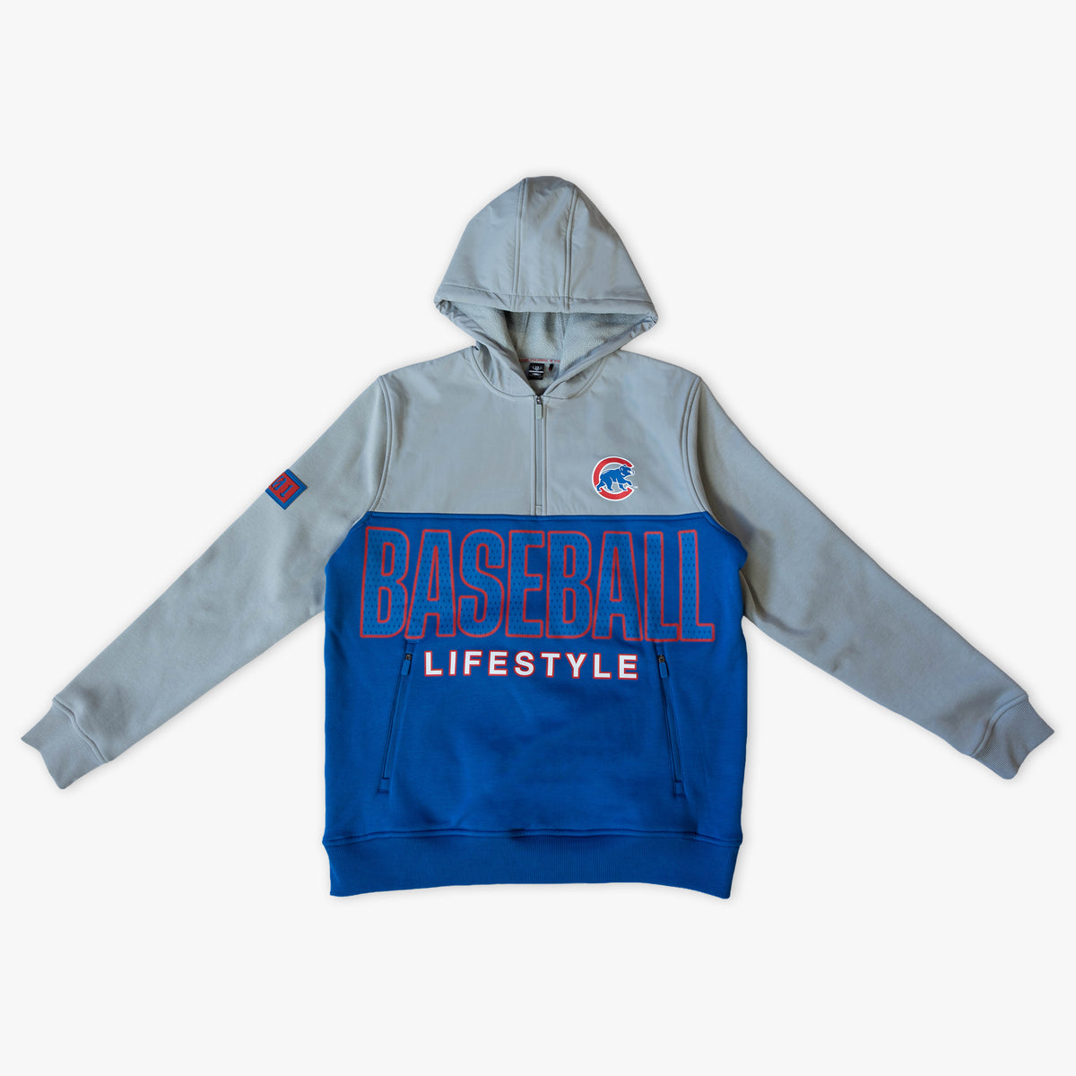 Blue Chicago Cubs Color Block youth quarter zip — front view