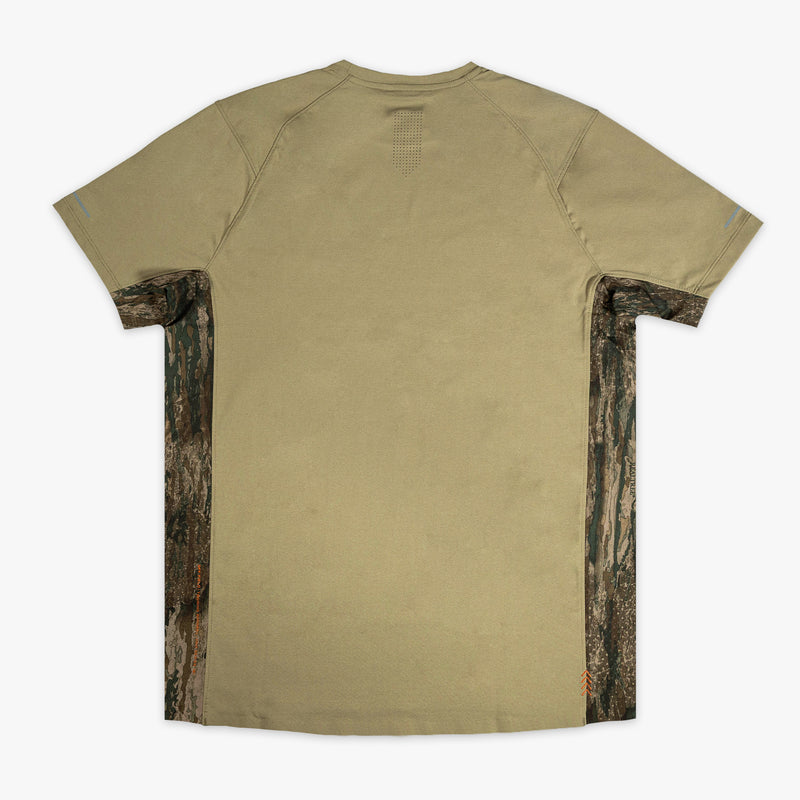 Brown Realtree Legacy Diamond Tech Camo youth vented tee — back view