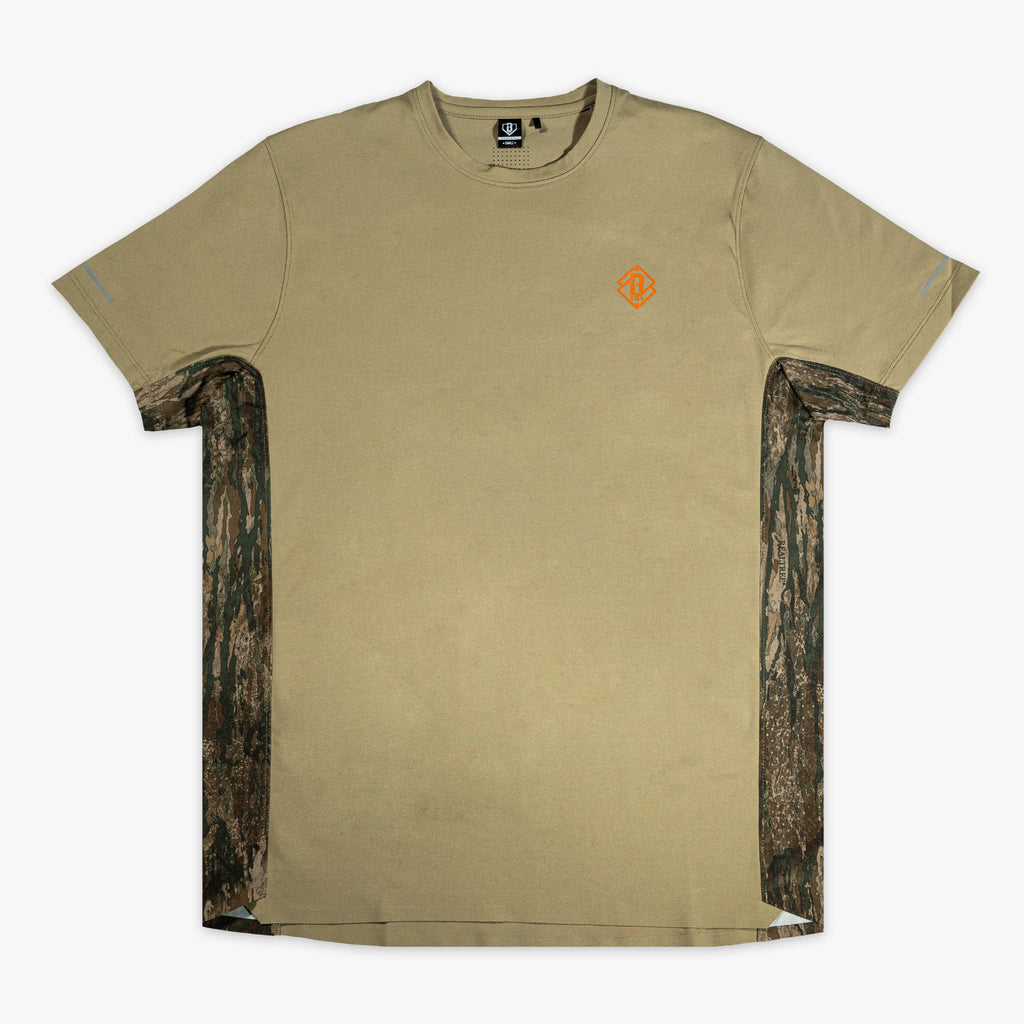 Brown Realtree Legacy Diamond Tech Camo vented tee — front view