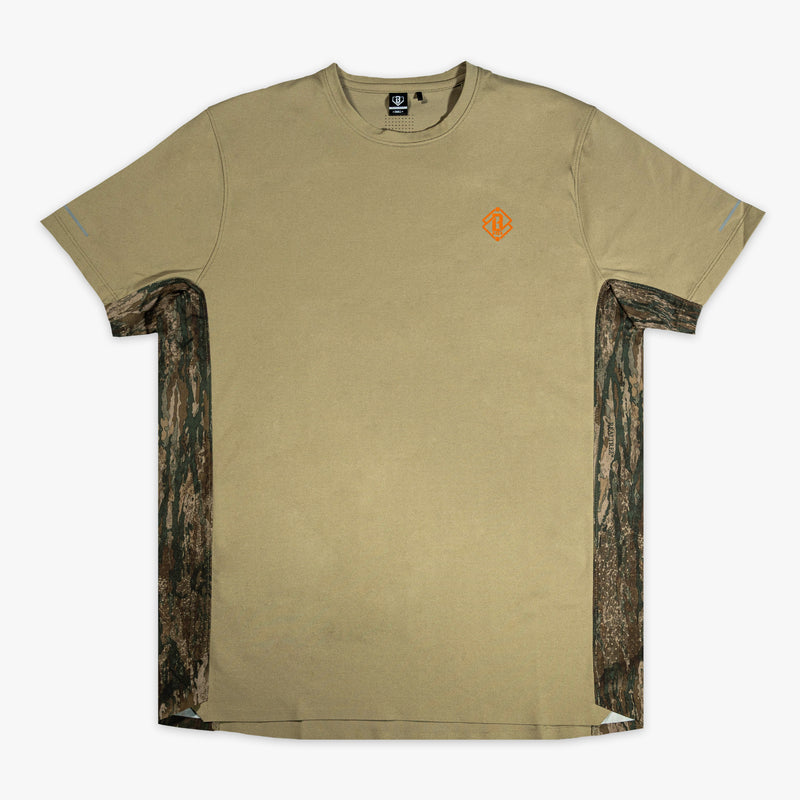 Brown Realtree Legacy Diamond Tech Camo vented tee — front view