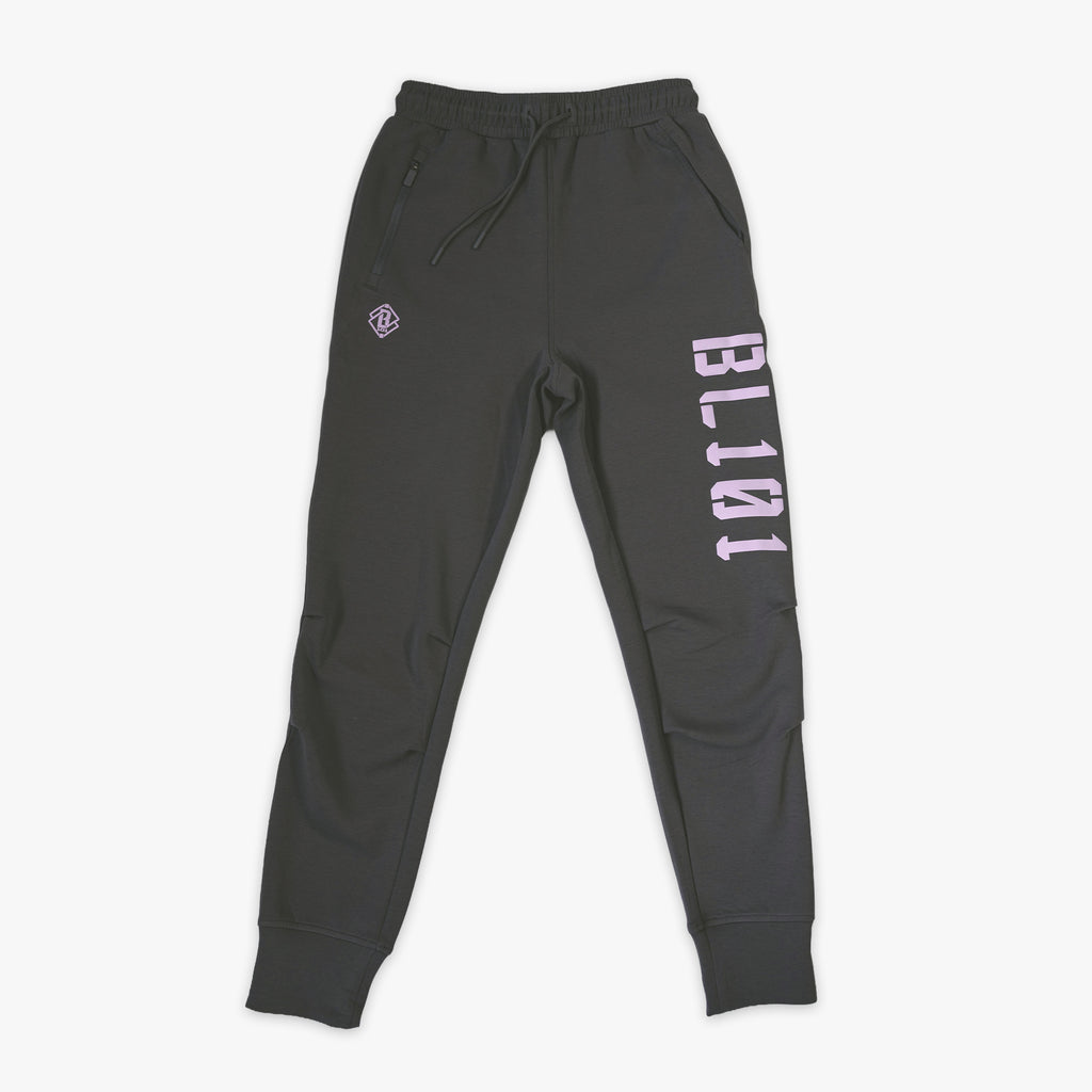 Gray and lilac Diamond Relaxed Fit youth joggers — front view