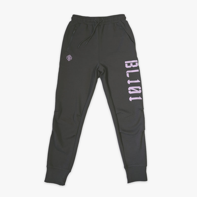 Gray and lilac Diamond Relaxed Fit joggers — front view