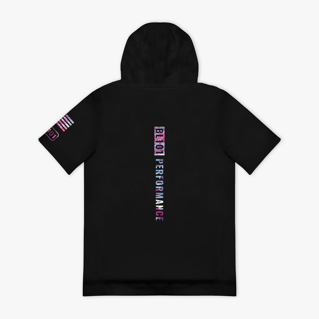 Black hoodie with 'BL101 Performance' text on the back against a white background