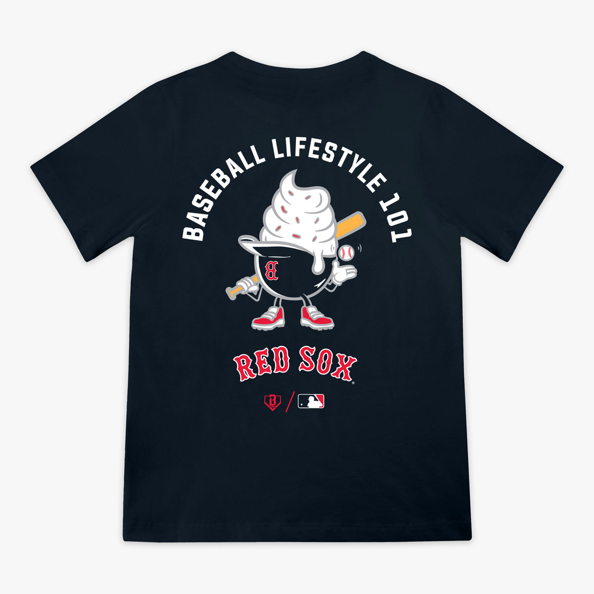 Navy youth graphic tee with "Boston Red Sox Ice Cream Cap" design - back view