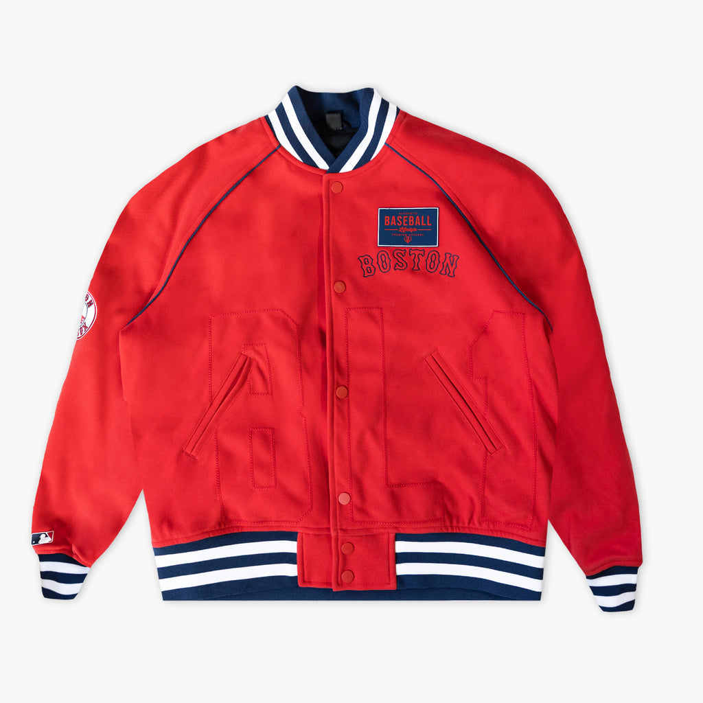 Red Boston Red Sox Stadium youth bomber jacket — back view