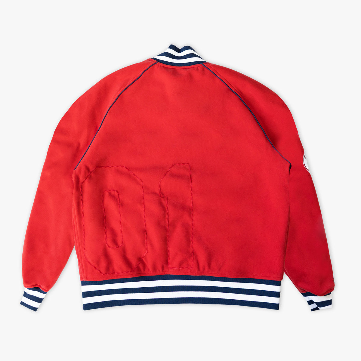 Red Boston Red Sox Stadium youth bomber jacket — back view