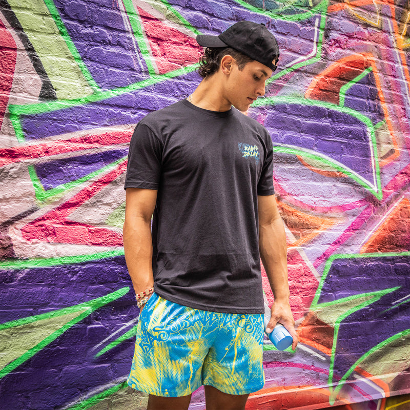 Retro Graffiti Shorts - Blue/Yellow