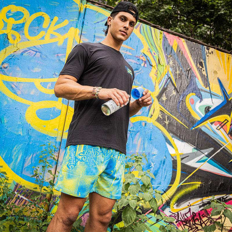 Retro Graffiti Shorts - Blue/Yellow