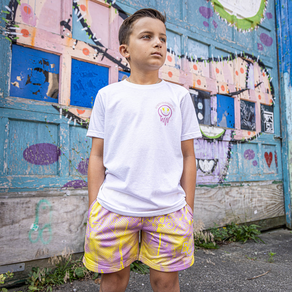 Retro Graffiti Youth Shorts - Pink/Yellow