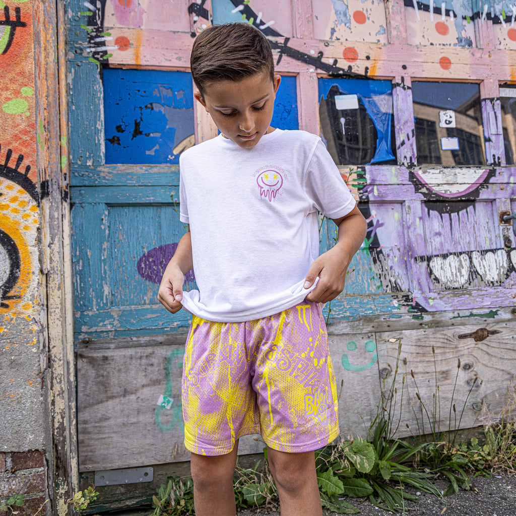 Retro Graffiti Youth Shorts - Pink/Yellow