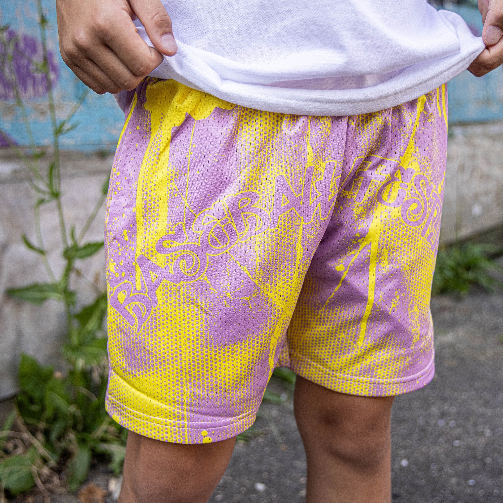 Retro Graffiti Youth Shorts - Pink/Yellow