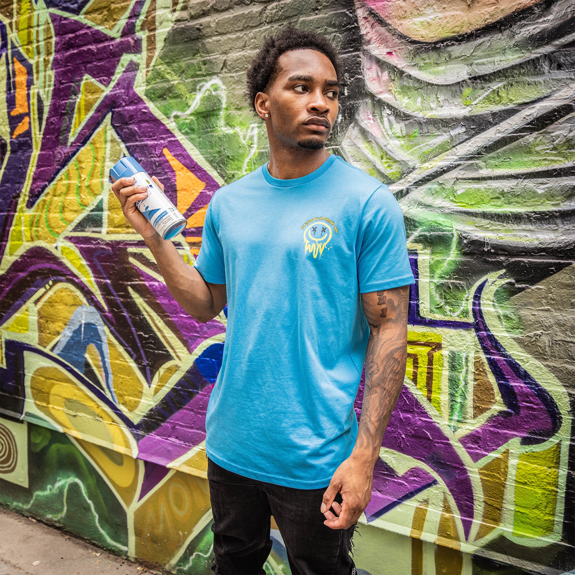 Retro Graffiti Tee - Blue/Yellow
