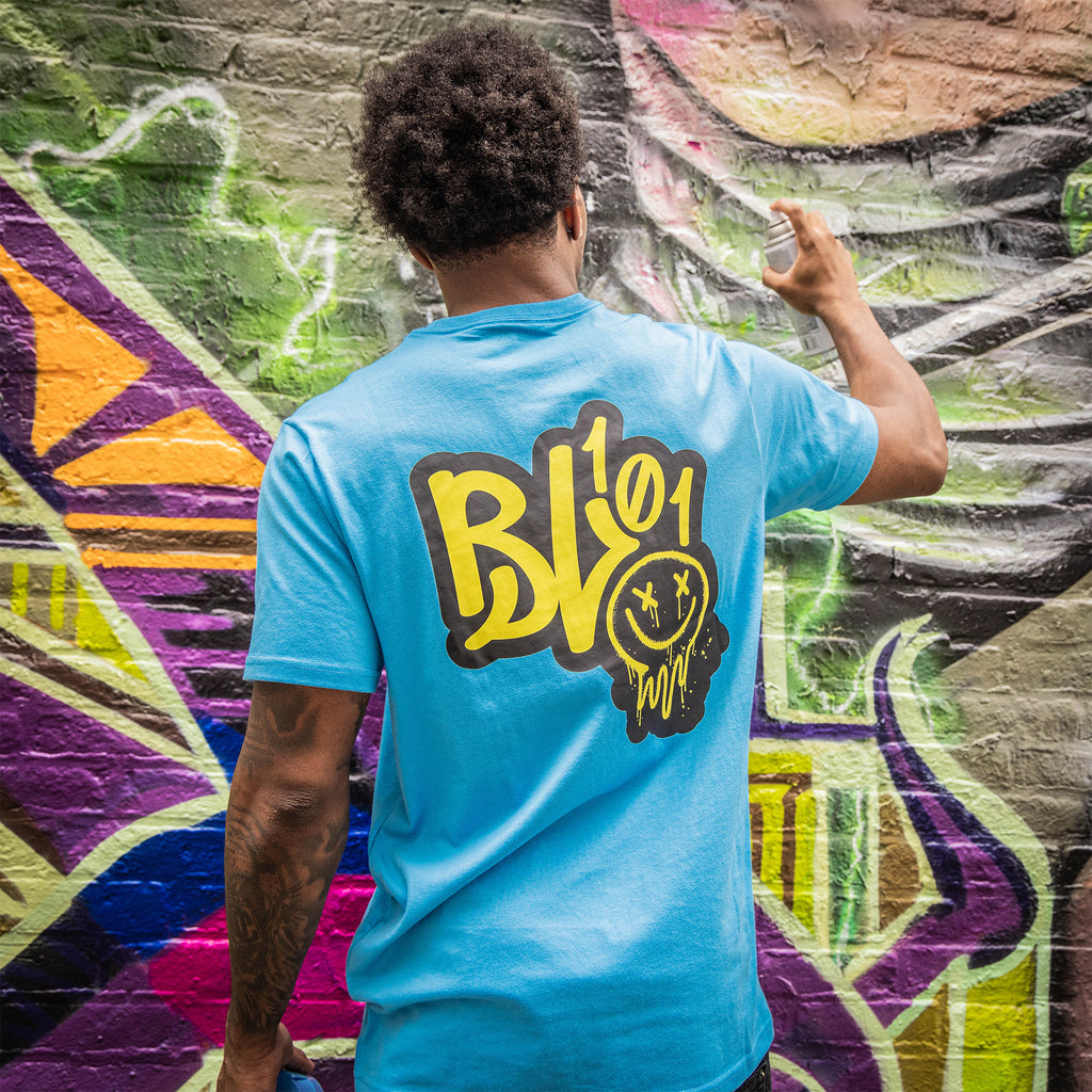 Retro Graffiti Tee - Blue/Yellow