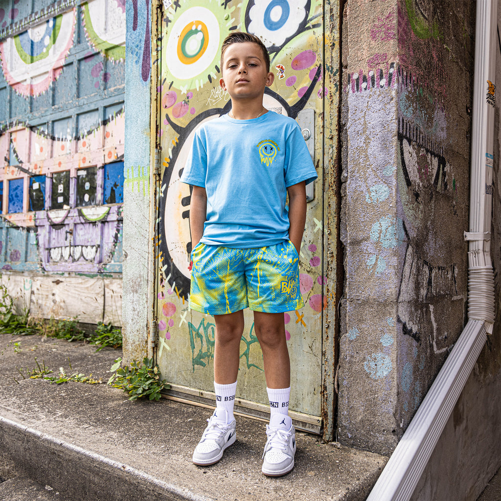 Retro Graffiti Youth Tee - Blue/Yellow