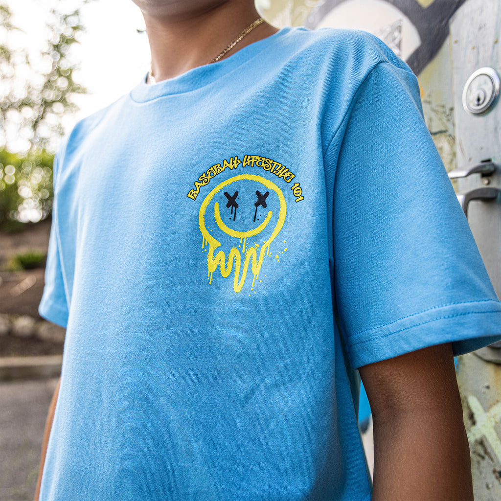 Retro Graffiti Youth Tee - Blue/Yellow
