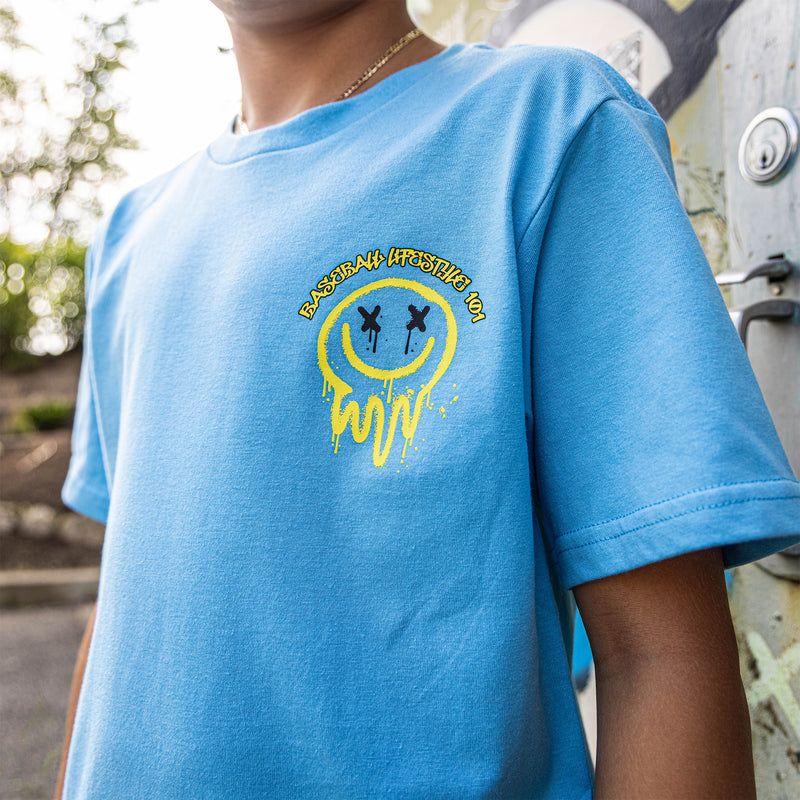 Retro Graffiti Youth Tee - Blue/Yellow
