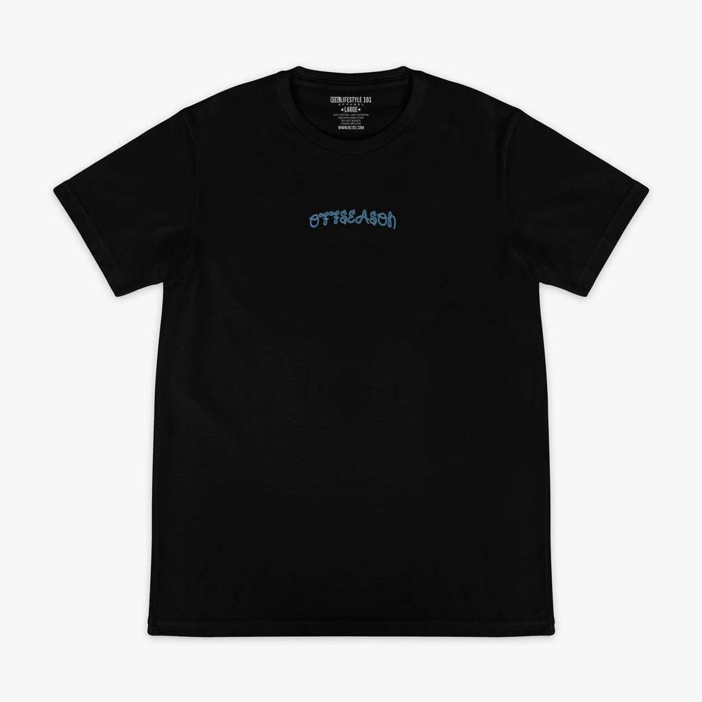 Black t-shirt with 'OFFSEASON' logo on the chest against a white background