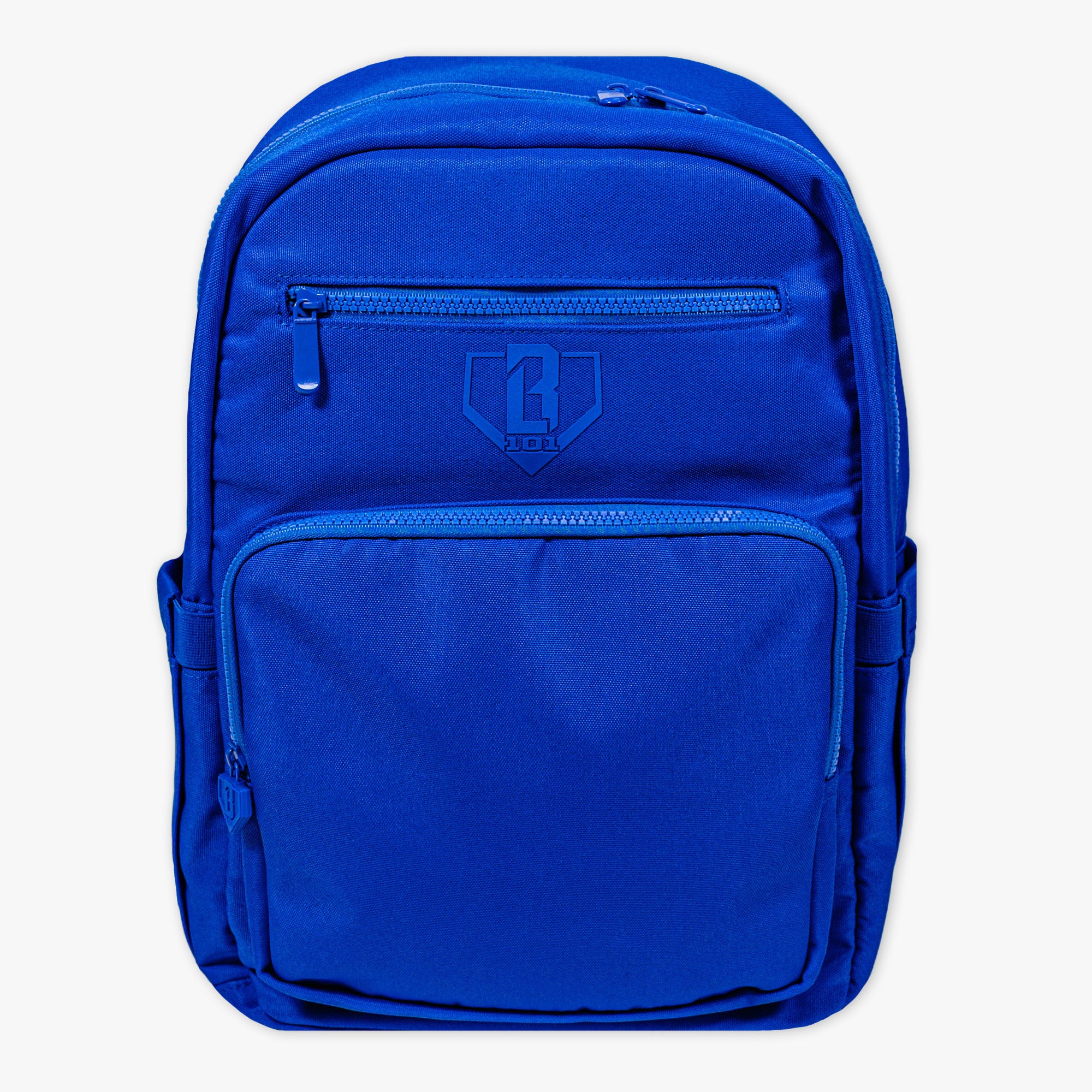 Adult model wearing blue backpack with "Rotation" design