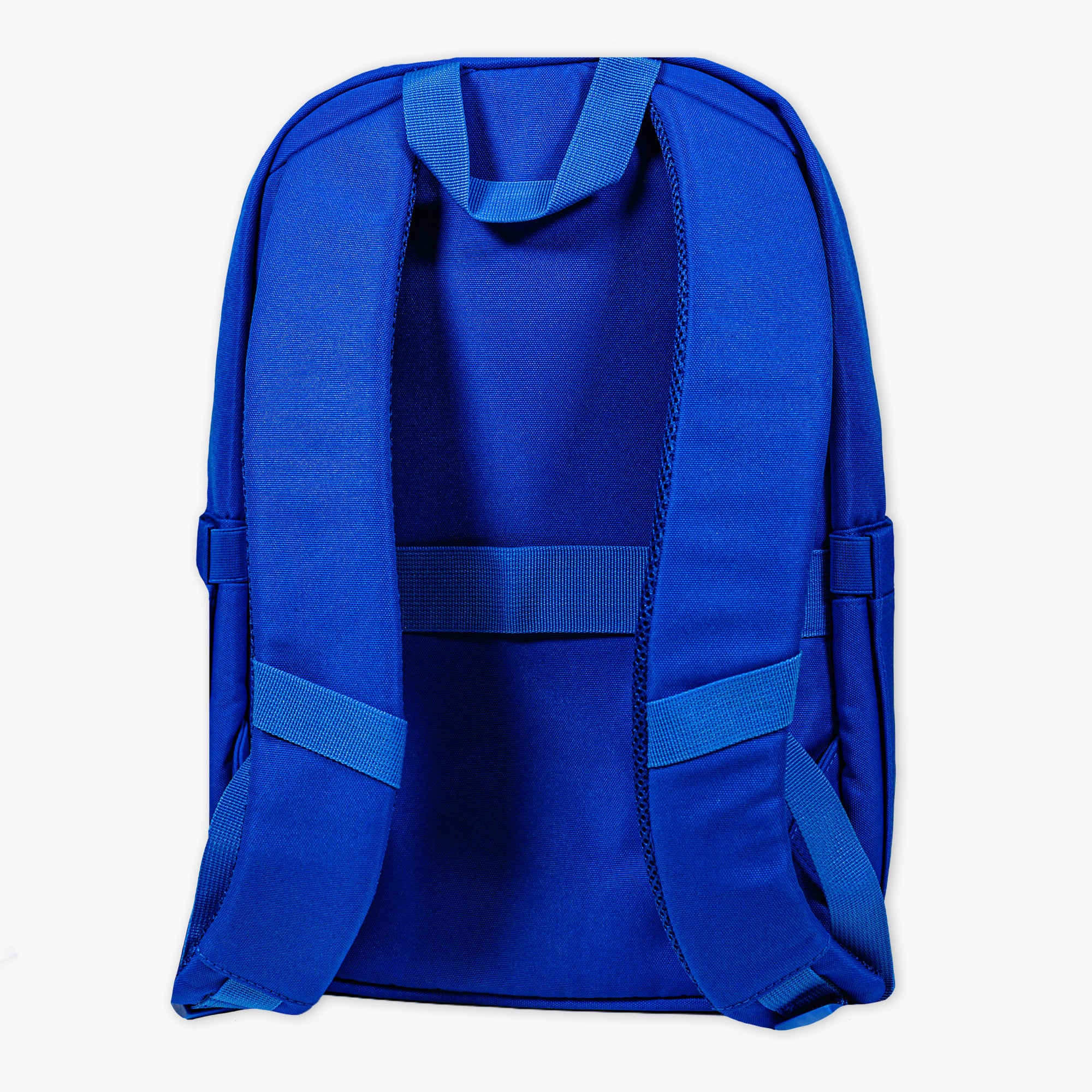 Adult model wearing blue backpack with "Rotation" design
