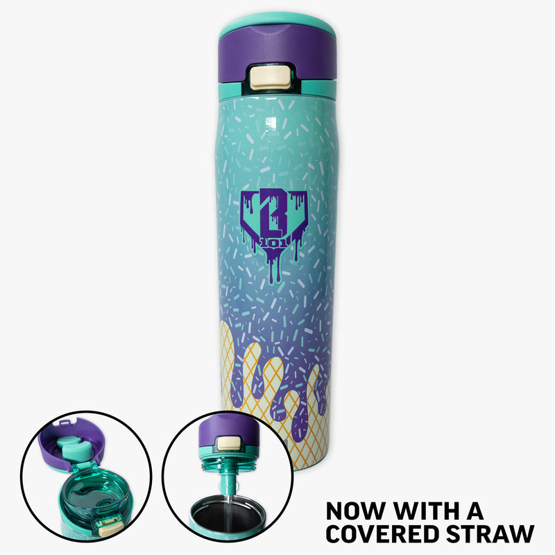 Multi-Color Mesa Loop water bottle with covered straw — Galaxy Grape Ice Cream, straw detail view