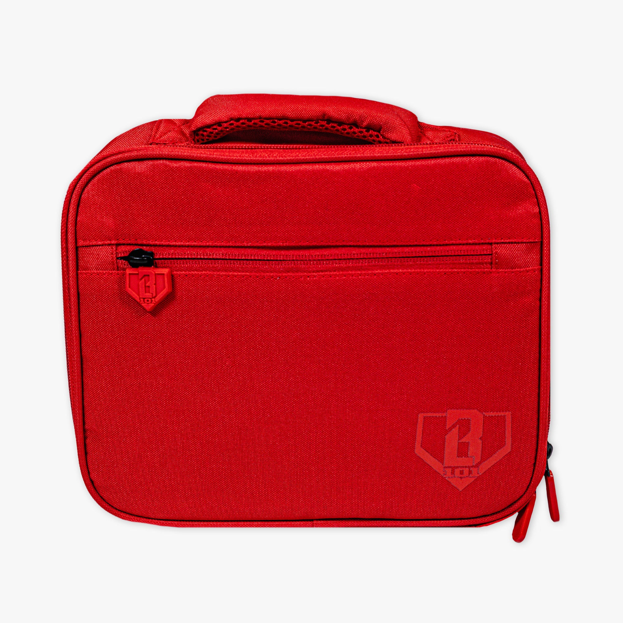 Adult model wearing red lunch box with "SZN 2" design