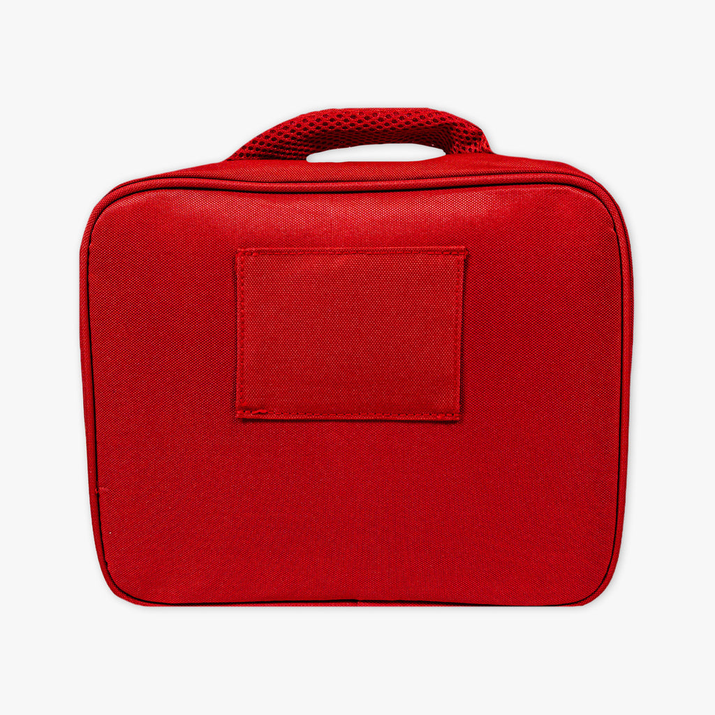 Adult model wearing red lunch box with "SZN 2" design