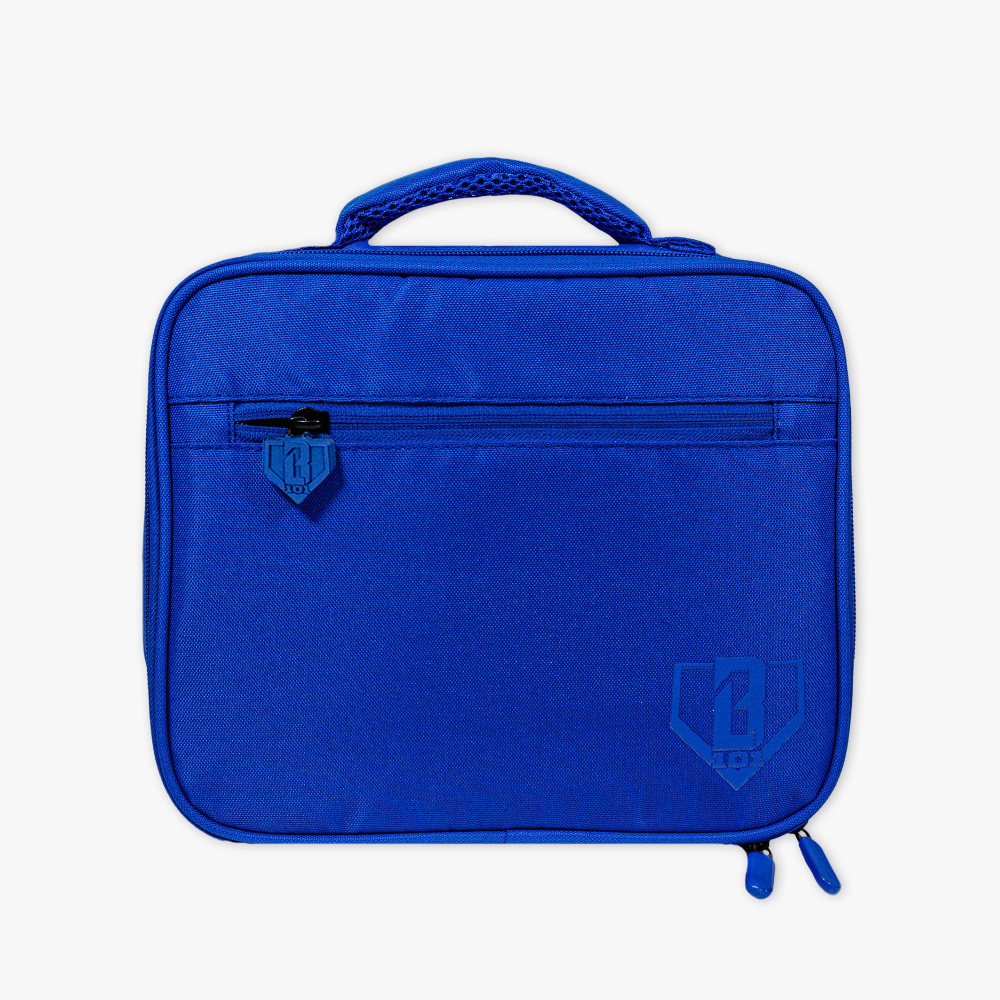 Adult model wearing blue lunch box with "SZN 2" design
