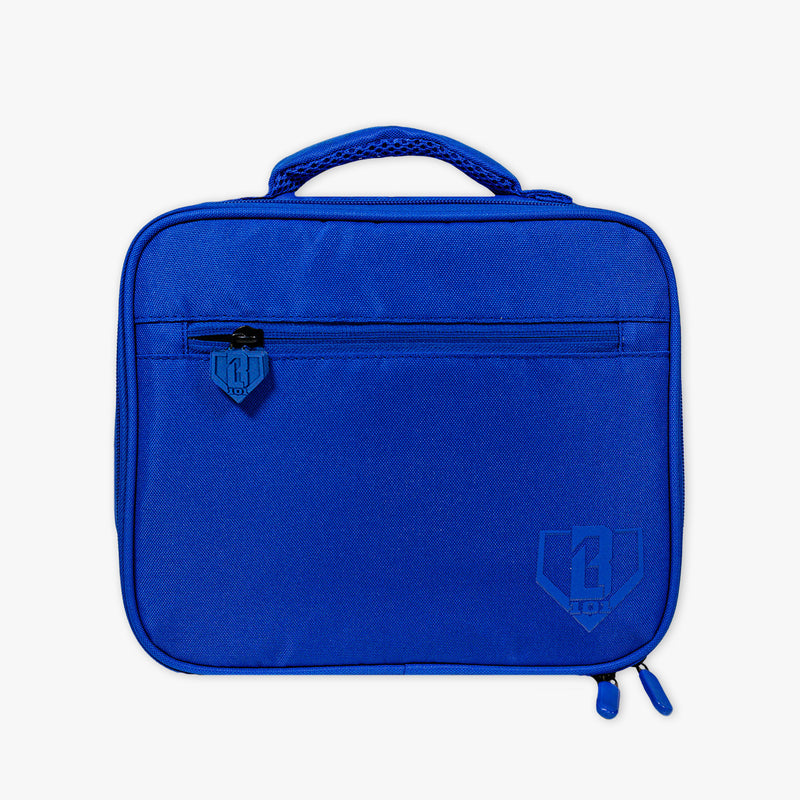 Adult model wearing blue lunch box with "SZN 2" design