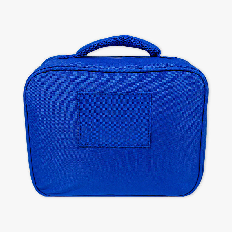 Adult model wearing blue lunch box with "SZN 2" design