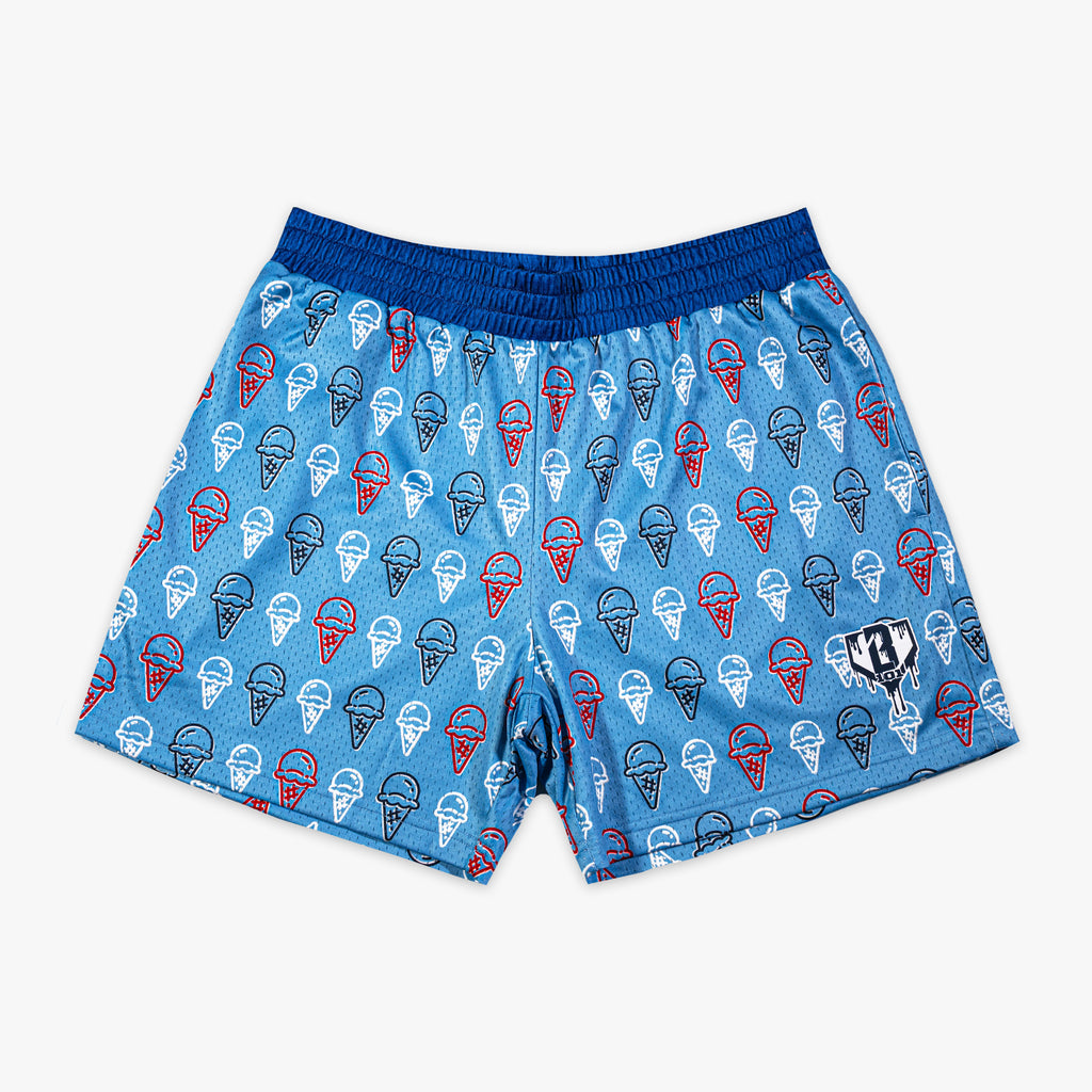 Red, white & blue Scoops Ice Cream Light Blue youth shorts — front view