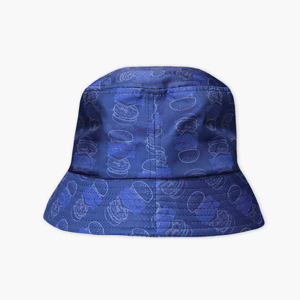 Blue bucket hat with pattern on a white background