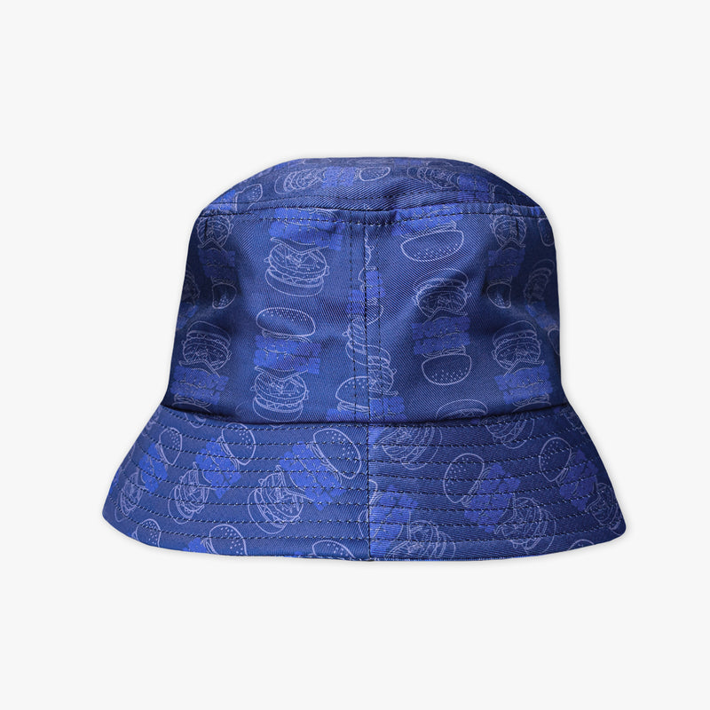Blue bucket hat with pattern on a white background