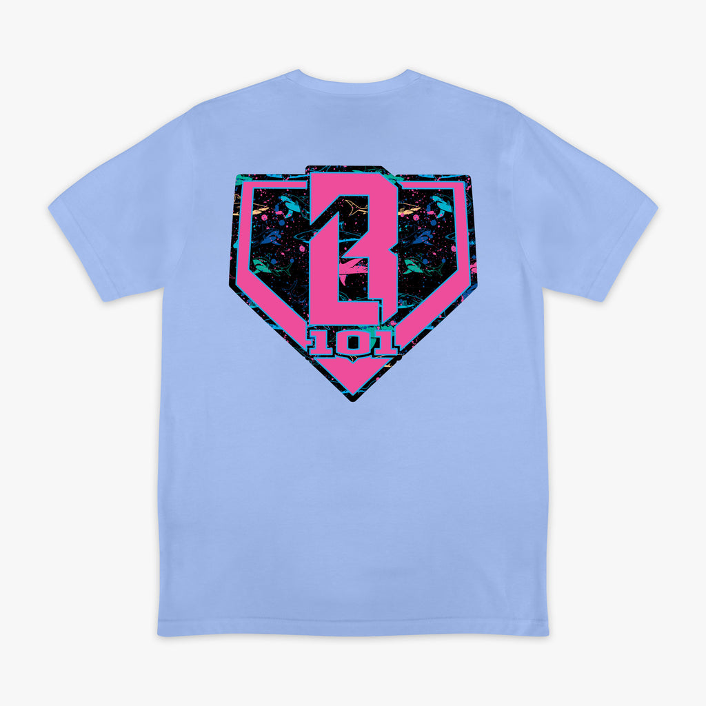 Blue Shark Cotton Candy Blue graphic tee — back view