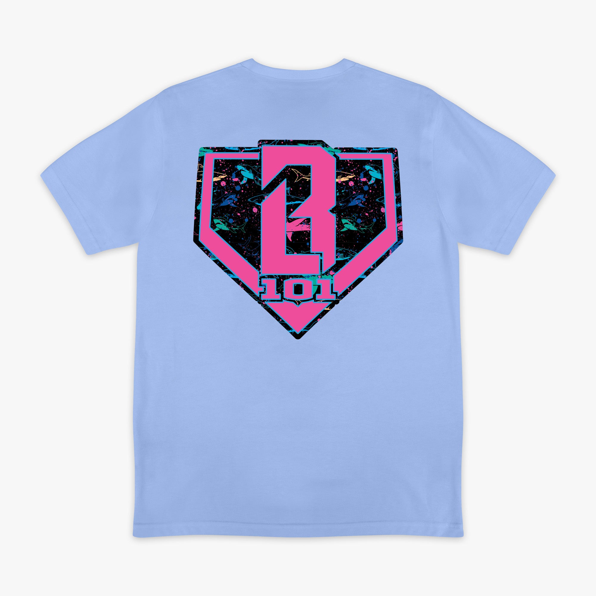 Blue Shark Cotton Candy Blue graphic tee — back view