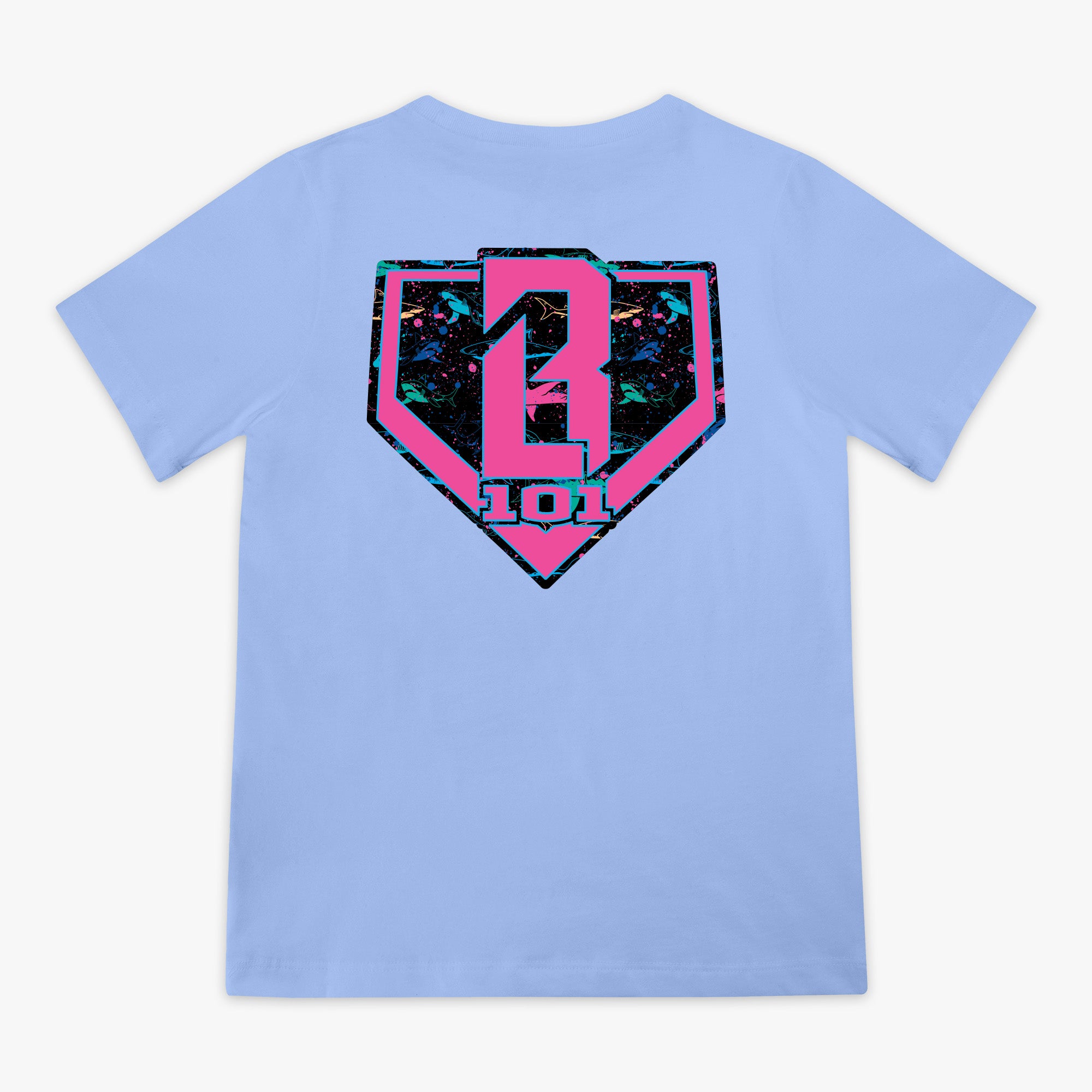 Blue Shark Cotton Candy Blue youth graphic tee — back view
