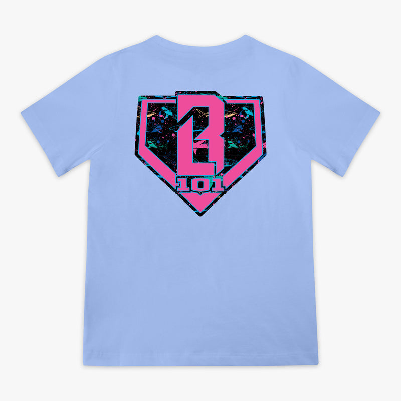 Blue Shark Cotton Candy Blue youth graphic tee — back view