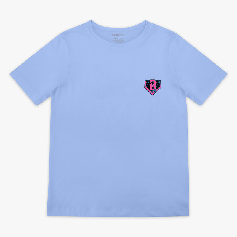 Blue Shark Cotton Candy Blue youth graphic tee — front view