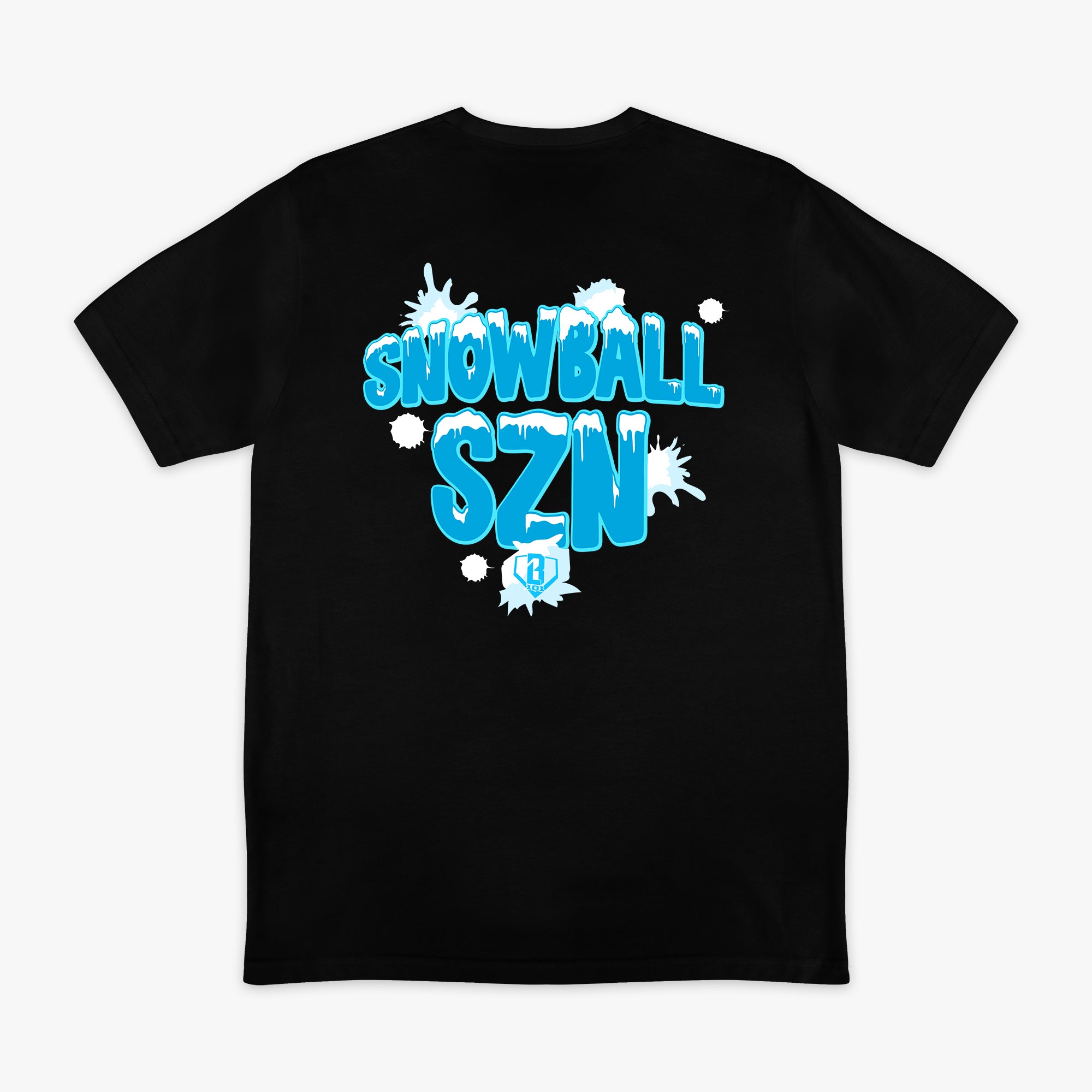 Graphic tee with “Snowball SZN” design — back view
