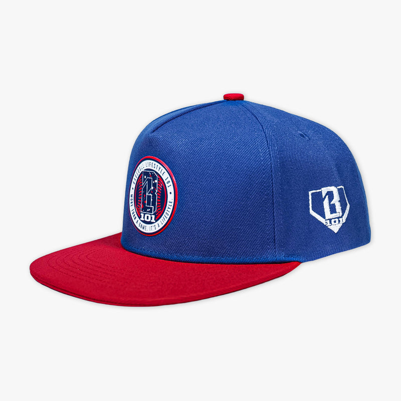 Adult model wearing red, white & blue Splatter hat