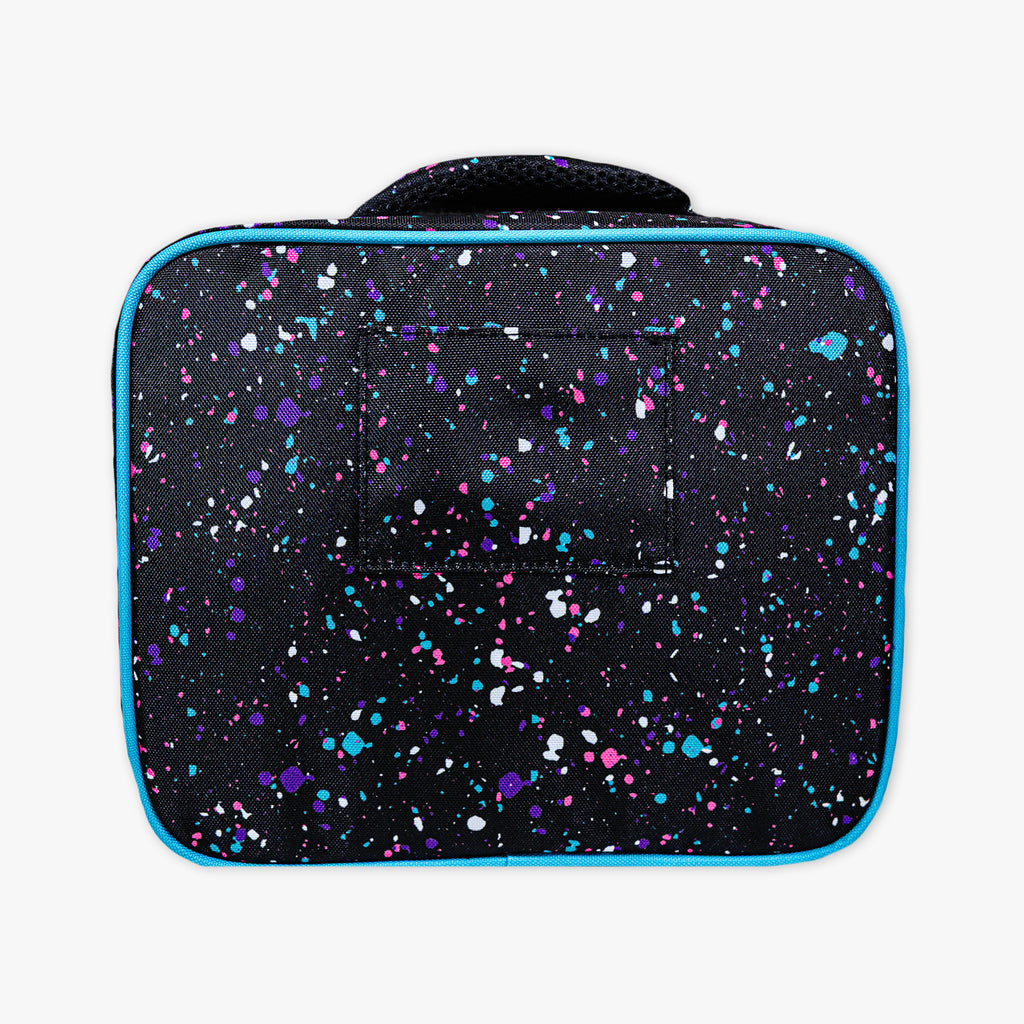 Adult model wearing black lunch box with "Splatter SZN 2" design