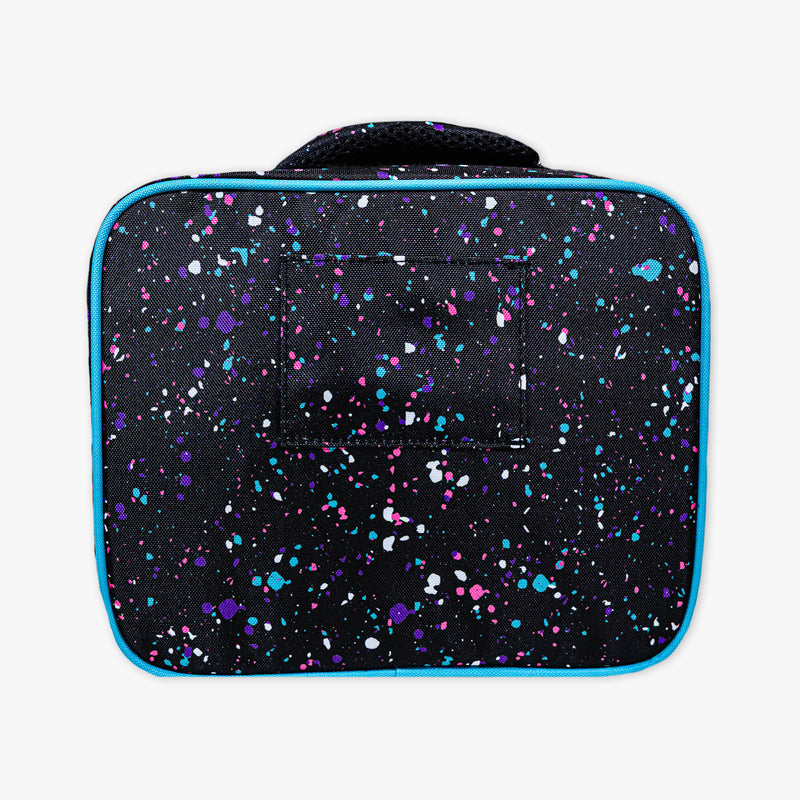 Adult model wearing black lunch box with "Splatter SZN 2" design