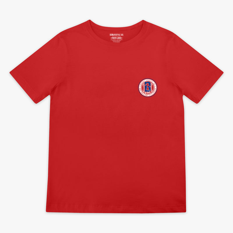 Red 4th of July baseball youth tee Baseball Lifestyle 101 splatter